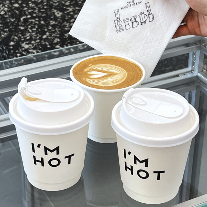 Custom Printed Wholesale White Paper Coffee Cups Biodegradable Takeaway Double Wall Hot Coffee Paper Cup With Sleeve and Lid